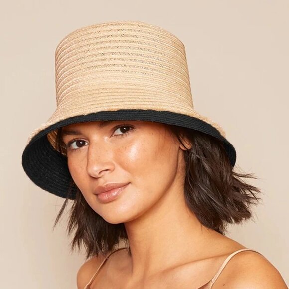 NEW Eugenia Kim Jonah Natural/Black Vented Straw Tall Bucket Hat